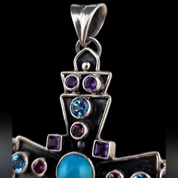 Nicky Butler 925 Sterling Silver Cross Necklace Pendant Turquoise Topaz Vintage - Picture 15 of 16
